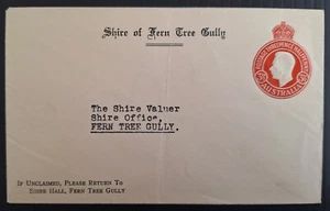 Australia 3 1/2d Red Crown&Circle PrePrint KGV1 Envelope Shire Fern Tree Gully - Picture 1 of 2