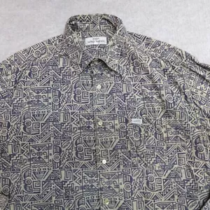 Guess Shirt Large Green Beige Geometric Southwestern Print All Over Made in USA - Picture 1 of 10