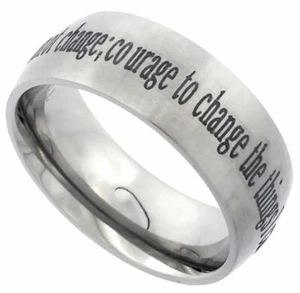 Titanium Ring Men Women Wedding Band Serenity Prayer Domed Brushed Finish 8mm - Picture 1 of 1