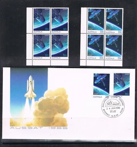 1986 AUSSAT Satellite First Day Cover ~PLUS 2 Left Corner Blocks of 4 stamps MNH - Picture 1 of 3