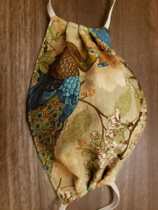 Handmade Unisex Adult Cotton Face Vintage Peacock Floral Reversible Washable - Picture 1 of 2