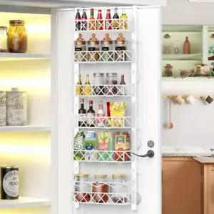 6 Tier Adjustable Baskets Over Door Pantry Organiser for Home Kitchen White - Picture 1 of 6