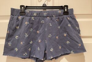 NWT, Colsie Womens Blue Floral Print, Raw Hem Soft Fleece Lounge Shorts, Size S
