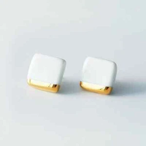 6.kiln Arita Ware White Porcelain Square Earrings Japan Handmade Hypoallergenic - Picture 1 of 3