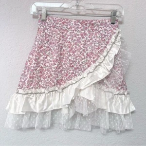 Nana Jaqueline Floral Ruffle Mini Skirt Pink White Embellished - Picture 1 of 3