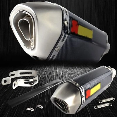 1.5"-2" Inlet 1.25"Silver Rolled Tip Carbon Fiber Look Racing Exhaust Muffler - Image 1 of 4