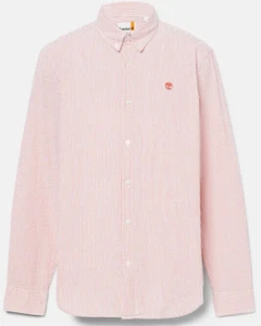 TIMBERLAND Red Striped Seersucker Mens Red Long Sleeve Cotton Shirt Size Small - Picture 1 of 3