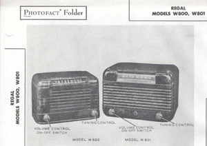 1949 Regal W800 W801 Tube Radio Receiver Photofact Repair Manual Spec Sheet - Picture 1 of 2