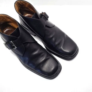 Gucci Monk Strap Flat Ankle Boots Men's 40E US 7.5 Black Leather Wide Feet - Picture 1 of 14