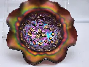 Northwood 3 Fruit Medallion Electric Rainbow Colored Footed RARE Carnival Bowl - Picture 1 of 9