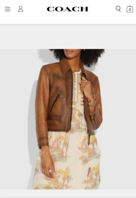 Chaqueta de Cuero Coach Marrón Pulido Talla 0, 100% Cuero, Cordero, Vaca, Etiquetas Nuevas Foto 1 de 4