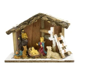 Traditional Nativity Scene - Xmas Ornament Stable Set Baby Jesus Festive Display - Picture 1 of 3