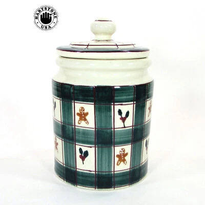Tarro de galletas Hartstone Pottery PAN DE JENGIBRE A CUADROS 3 qt vintage 1983 acebo Foto 1 de 4