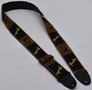 Genuine Fender 2" Monogrammed Adjustable Guitar Strap w/Logo, Black/Yellow/Brown - Picture 1 of 7