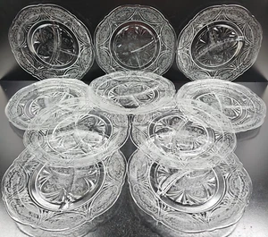 10 Hazel Atlas Royal Lace Clear Grill Plates Set Depression Floral Etch Dish Lot - Picture 1 of 24