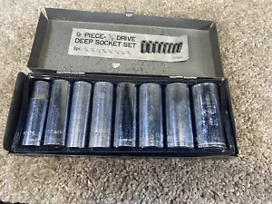 9pc 3/8" Dr Drive Deep Sockets w/case SAE 3/8 7/16 1/2 9/16 5/8 11/16 3/4 13/16 - Picture 1 of 8