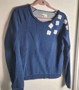 Levis Womens L Blue Sweatshirt With Flower Embroidery Comfort Boho Art To Wear - Picture 1 of 7