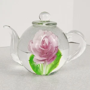 Dynasty Gallery Erbstück Kunst Glas Teekanne mit Lavendelblume Briefbeschwerer 4" - Bild 1 von 8