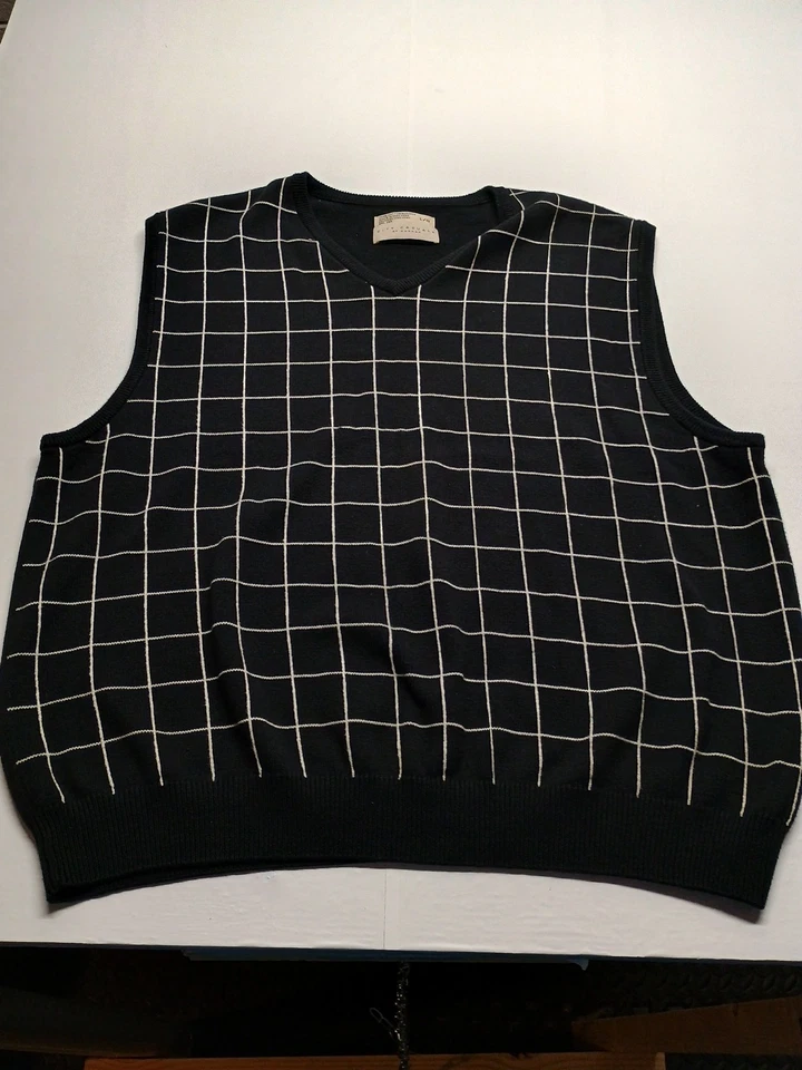 Colete Suéter Masculino Vintage City Casuals Grande Preto Xadrez Algodão  - Imagem 1 de 4