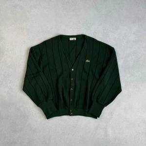 VINTAGE 90s LACOSTE CHEMISE WOOL GREEN STRIPED BUTTON UP CARDIGAN ADULT SIZE ~XL - Picture 1 of 8