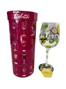 Lolita Hand Painted Wine Glass TENNIS Open Box ( New) - Picture 1 of 10