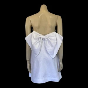 Dissh Size 14 Strapless Mini Dress Aisle Linen Large Back Bow Side Pockets White - Picture 1 of 17