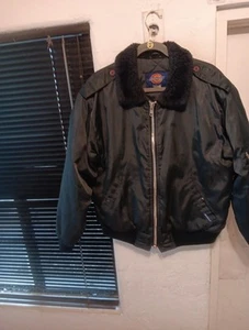 Dickies Vintage Men's Navy Blue Coat Fur Collar Quilted Lined Bomber Jacket Sz M - Picture 1 of 24