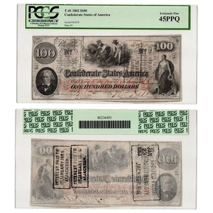 $100 1862 CSA Note T-41 - PCGS 45 PPQ - Choice Extremely Fine - Picture 1 of 1