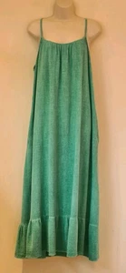 Italienisches gewaschenes Leinen Lagenlook Kleid meergrün Taschen Träger One Size UK 10-16 - Bild 1 von 18
