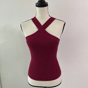 House of Harlow 1960 Magenta Pink Ribbed Cross Cross Tank Top Sz L - Picture 1 of 8