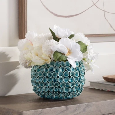 Jarrón decorativo floral azul Bloomer de 7 1/2" de ancho Foto 1 de 4