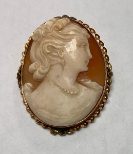 Exquisite Classic Cameo Carved Lady ~ Brooch / Pin ~ 10k Yellow Gold ~ #21 - Picture 1 of 13