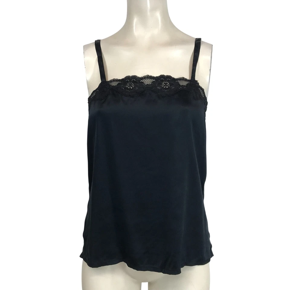 CHICO'S-ЖЕНЩИН 0 - ЧЕРНЫЙ ШЕЛК СМЕСЬ КРУЖЕВА БАК CAMI Y2K 90-Х ГОТИЧЕСКИЙ РОМАНТИЧЕСКИЙ - Изображение 1 из 4
