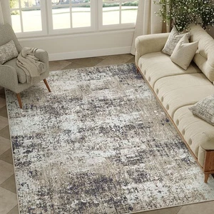 Modern Abstract Brown Area Rug 3x5 Entryway Machine Washable Office Carpet Ki... - Picture 1 of 8