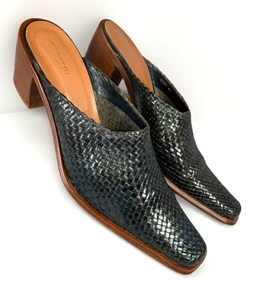 Designer Progetto Women Woven Leather Mules Pointed Toe Italy, 41/10 MINT!  $320 - Image 1 of 4