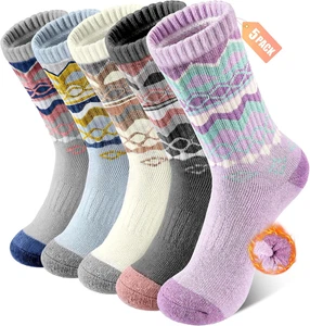 5 Pairs Merino Wool Socks for Women Hiking Socks Thermal Warm Winter Sock Women - Picture 1 of 12