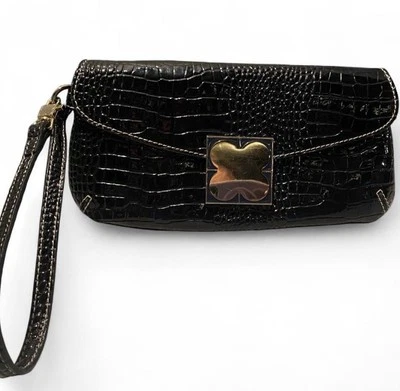 Mini billetera billetera Liz Claiborne LC negra imitación cuero cocodrilo Foto 1 de 4