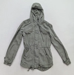 Max Jeans Women's Jacket Size XS Army Green Chambray Lightweight Hooded - Picture 1 of 15