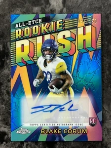 Autógrafos Topps 2024 cromados totalmente grabados azules Rookie Rush Blake Corum/150 @QY23 - Imagen 1 de 2