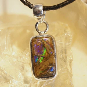 Kettenanhänger 925er Silber Boulder-Opal Braun Bunt Feuer Abstrakt Art Anhänger - Bild 1 von 7