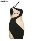 Women's One Shoulder Perspective Sexy Spliced Sleeveless Tight Dress
