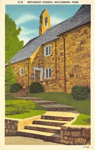 Postkarte TN: Methodistenkirche, Gatlinburg, Tennessee, Vintage Leinen, unbesendet - Bild 1 von 2