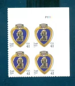 US 4164 Purple Heart, 41 cent , 2007 Plate# P1111 Block/4, MNH - Picture 1 of 1