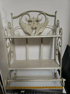 Vtg Folding Metal 2 Tier BATHROOM SHELF N TOWEL RACK, PERFUME DISPALY, IVORY - Picture 1 of 9