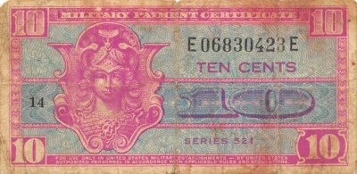 USA / MPC  10  Cents  1952  Series  521  Plate # 14  Circulated Banknote - Image 1 of 2