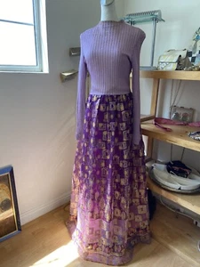 Vintage VTG 1970s 70s Metallic Purple Sheer Knit Lavender High Neck Party Dress - Picture 1 of 10