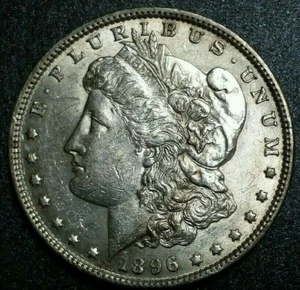 Dólar Morgan 1896 P Silver Liberty $1 Eagle plata fina 0,900 moneda mundial redonda - Imagen 1 de 6