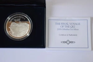 The Final Voyage of The QE2 Queen 2008 Gibraltar Silber PP 5oz Münze COA - Bild 1 von 2