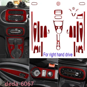 33Pcs RHD Interior Full Set Trim Kits For Smart Fortwo 2016-22 Red Carbon Fiber - Picture 1 of 8