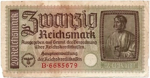 Nazi Germany 20 Reichsmark Banknotes Circulated WWII B6685679 - Picture 1 of 24